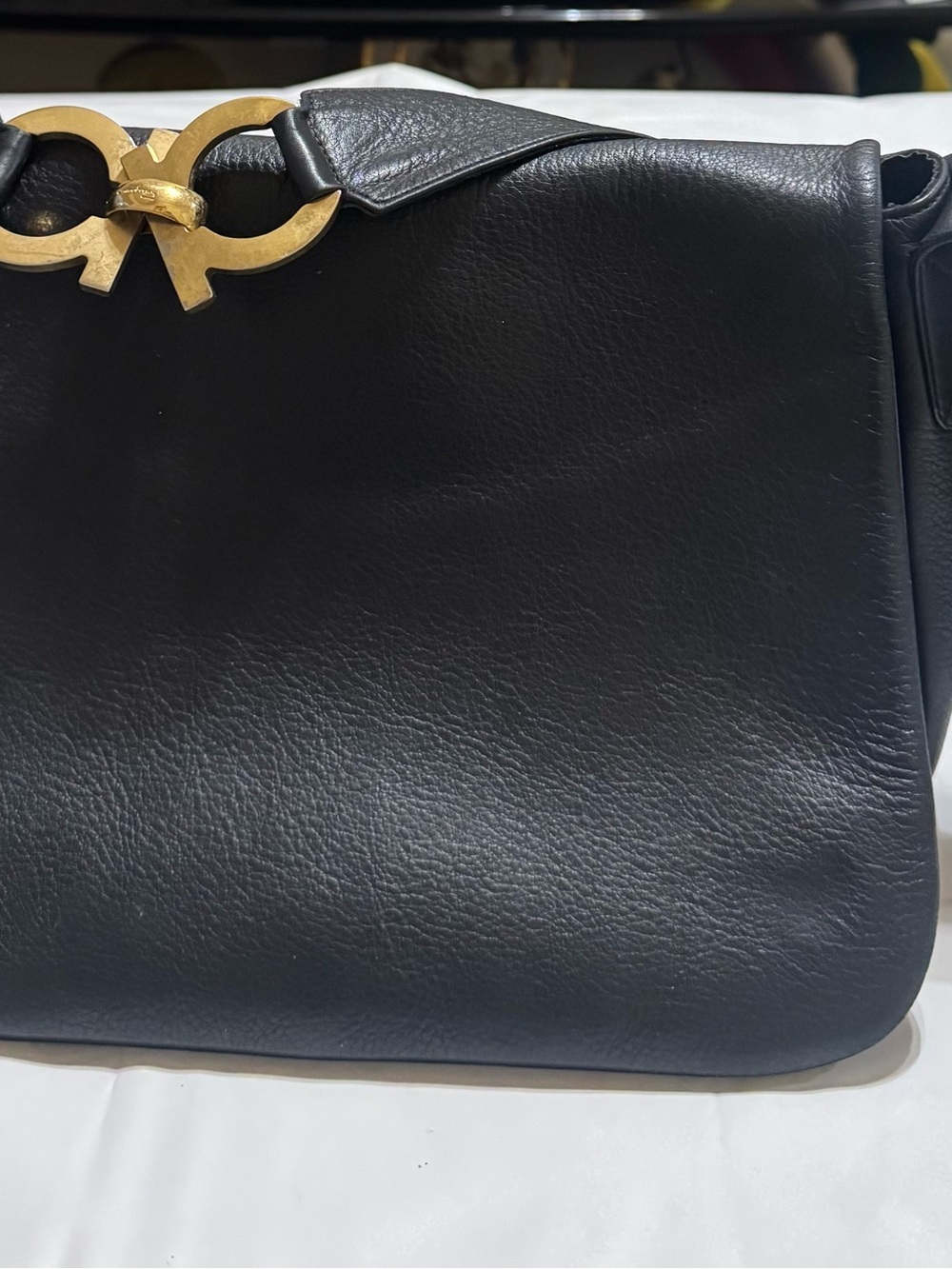 Salvatore Ferragamo Black Leather Shoulder Bag with Gold Hardware - Picture 5 of 7